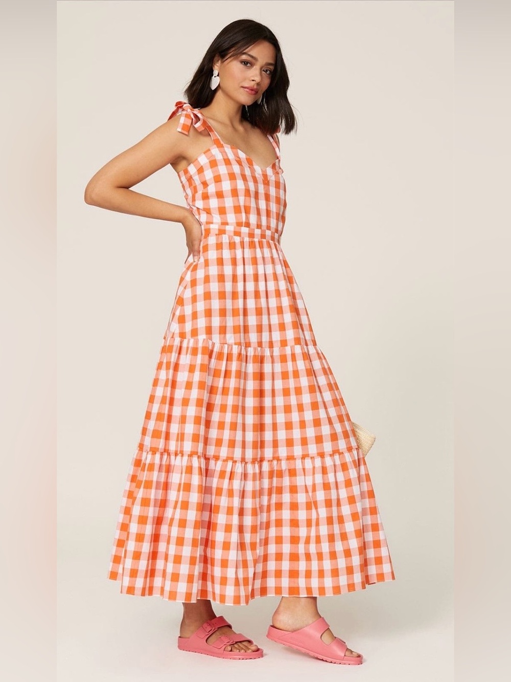 Color Me Courtney Orange Gingham Tie-Shoulder Maxi Dress